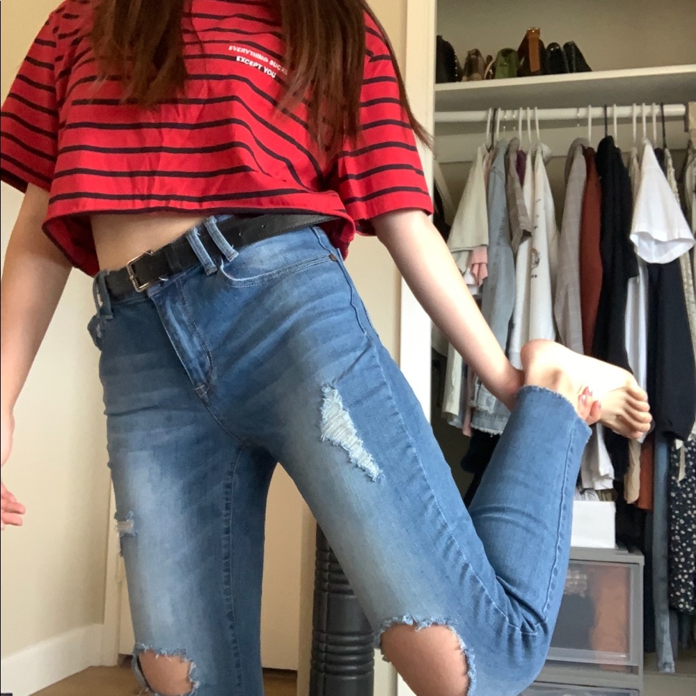 Bleached Wash Cut-out Jeans